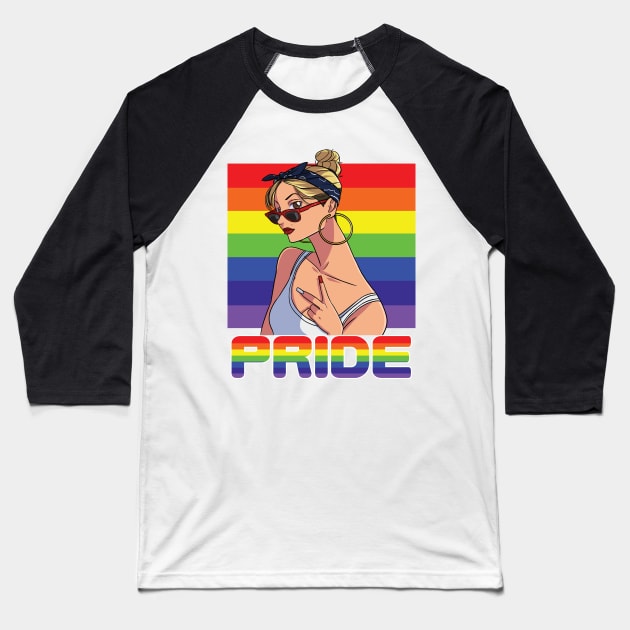 Pride Month Rainbow Lesbian Chola Baseball T-Shirt by Noseking